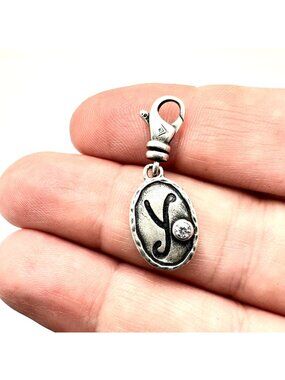 Silpada Womens Charm Sterling Silver Crystal Initial "Y"